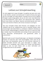 Vorschau - Arbeitsblätter - Leittext zum Schuljahresbeginn - Deckblatt