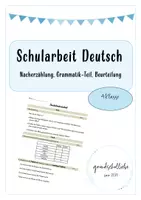 Vorschau - Test - Deutsch Schularbeit Nacherzählung und Grammatik-Teil - Deckblatt