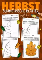 Vorschau - Mal- und Bastelvorlagen - Blätter Symmetrie im Herbst - Kunst für Vertretungsstunden - Zeichnen üben - Deckblatt
