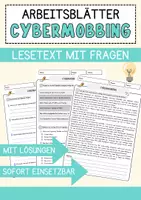 Vorschau - Arbeitsblätter - Cybermobbing Medien Lesetext mit Richtig Falsch Multiple Choice und Offenen Fragen - Deckblatt