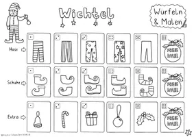 Vorschau - Arbeitsblätter - Weihnachtswichtel Würfeln und Malen - Würfelspiel Kunst - Seite 2