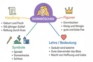 Vorschau - Arbeitsblätter - AB mit Fragen zum Thema "Dornröschen" + Lösungsblatt + Mindmap + Infografik - Seite 2