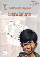 Vorschau - Arbeitsblätter - Freebie – Suchsel "Quellenarten" – Spielerische Wiederholung (Geschichte, Klasse 5/6) - Deckblatt