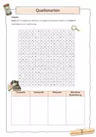 Vorschau - Arbeitsblätter - Freebie – Suchsel "Quellenarten" – Spielerische Wiederholung (Geschichte, Klasse 5/6) - Seite 1