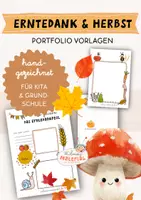 Vorschau - Arbeitsblätter - Erntedank Kindergarten Portfolio: 17 handgezeichnete Herbst Vorlagen - Deckblatt