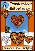 Vorschau - Mal- und Bastelvorlagen - Herbst Fensterbilder 🍂 – Blätterherzen zum Basteln (Stained Glass / Buntglas Vorlage Grundschule & Kita) - Deckblatt