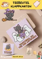 Vorschau - Mal- und Bastelvorlagen - Karten für Teebeutel mit Halloween Katzen und Sprüchen - Seite 1