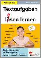 Vorschau - Arbeitsblätter - Textaufgaben lösen lernen Klasse 1-2 | Sinnerfassendes Lesen, Rechengeschichten, Textverständnis, Sachrechnen, Dyskalkulie, Rechenschwäche | Mathe Grundschule Lösungen - Deckblatt