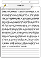 Vorschau - Arbeitsblätter - Kosmetik Biologie Pflanzen Lesetext mit Richtig Falsch Multiple Choice und Offenen Fragen - Seite 1