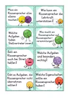 Vorschau - Aufgabenkarten - Gesprächsanlässe / Fragen rund um den Klassensprecher und die Wahl - Seite 1