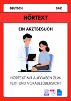 Vorschau - Arbeitsblätter - Hörverstehen DaZ: Ein Arztbesuch (mit MP3, Lösungen & Vokabelübersicht) - Deckblatt