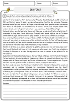 Vorschau - Arbeitsblätter - Der Fürst Ethik und Philosophie Lesetext mit Richtig Falsch Multiple Choice und Fragen zum Text - Seite 1