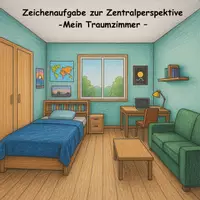 Vorschau - Arbeitsblätter - Mein Traumzimmer in Zentralperspektive – Eine kreative Zeichenaufgabe - Deckblatt