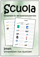 Vorschau - Arbeitsblätter - Scuola. Arbeitsblatt zum Ausfüllen. Vokabeltabelle - Deckblatt