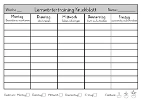 Vorschau - Arbeitsblätter - tägliches Lernwörter- Merkwörtertraining - Knickblatt - Seite 1
