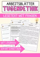 Vorschau - Arbeitsblätter - Tugendethik Ethik und Philosophie Lesetext mit Richtig Falsch Multiple Choice und Fragen zum Text - Deckblatt