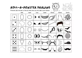 Vorschau - Spiele - Monster Drawing Worksheet- Roll the Dice - Seite 1