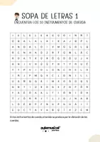 Vista previa - Hojas de trabajo - Sopas de Músico-Letras: Las Familias de Instrumentos - página 1