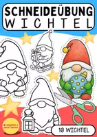 Vorschau - Mal- und Bastelvorlagen - 🧑🎄 Weihnachtswichtel | 10 Schneideübungen & Ausmalbilder | Weihnachtsdeko für das Klassenzimmer - Deckblatt