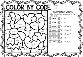 Προεπισκόπηση - Φύλλα εργασίας - Color by code - Subtraction within 10 (Halloween) | Αφαίρεση Μαθηματικά Αγγλικά - Σελίδα 2