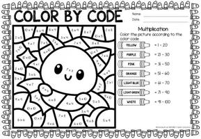 Aperçu - Feuilles d'exercices - Color by Code - Multiplication (Halloween) | Multiplications Mathématiques Anglais - Page 1