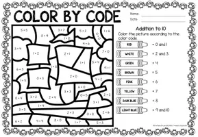 Προεπισκόπηση - Φύλλα εργασίας - Color by code - Addition to 10 (Thanksgiving) | Πρόσθεση Μαθηματικά Αγγλικά - Σελίδα 3