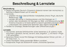 Vorschau - Arbeitsblätter - Deutsch–Chinesisch A1 - Gefühle benennen – Wortliste, Karten & Übungen - Seite 1