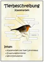 Vorschau - Klassenarbeiten - Tierbeschreibung. Klassenarbeit. Eine eigene Tierbeschreibung verfassen - Deckblatt