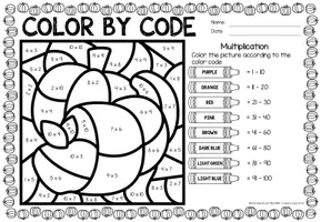 anteprima - Esercizi - Color by code - Multiplication (Thanksgiving) | Moltiplicazione Matematica Inglese - Pagina 2