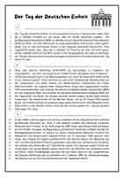 Vorschau - Stundenentwürfe - Sachtext "Der Tag der Deutschen Einheit - 3. Oktober" - Leseverständnis -Textarbeit - Seite 1