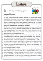 Vista previa - Hojas de trabajo - Comprensión lectora – juego olímpico + soluciones - página 1