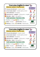 Vista previa - Refuerzo / NEE / Materiales de apoyo - Chuleta de mesa Inglés Bilingüe – Frases de aula y Vocabulario básico - página 1