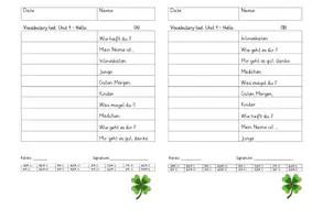 Vorschau - Test - Vokabeltest Klasse 3 Englisch - Sally 3 - Unit 1_Hello - Deckblatt