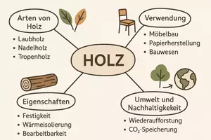 Vorschau - Arbeitsblätter - AB mit Fragen zum Thema "Holz" + Lösungsblatt + Mindmap + Infografik - Seite 1