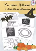Vorschau - Arbeitsblätter - Wortarten "Halloween", 4 Arbeitsblätter - differenziert, Klasse 2-5 - Deckblatt