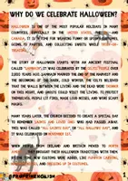 Aperçu - Feuilles d'exercices - Pourquoi célébrons-nous Halloween ? Primaire. Anglais. - Page 1