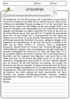 Vorschau - Arbeitsblätter - Hotelportier Beruf Arbeitsblätter mit Fragen + Lösungen Deutsch DaZ AB - Seite 1