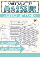 Vorschau - Arbeitsblätter - Masseur Beruf Arbeitsblätter mit Fragen + Lösungen Deutsch DaZ AB - Deckblatt