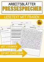 Vorschau - Arbeitsblätter - Pressesprecher Beruf Arbeitsblätter mit Fragen + Lösungen Deutsch DaZ AB - Deckblatt
