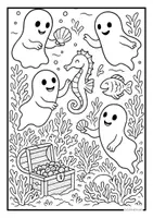 Vorschau - Mal- und Bastelvorlagen - Ausmalbilder - Halloweengeister - Seite 1