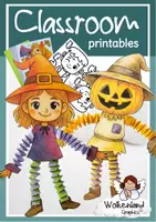 Vorschau - Mal- und Bastelvorlagen - Halloween Bastelvorlage Girlande: Süße Halloweenfiguren Kunstunterricht Klasse 1-4 (Herbst basteln / Hexentreppen / Deko) - Deckblatt