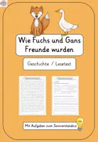 Vorschau - Arbeitsblätter - Lesetext: Wie Fuchs und Gans Freunde wurden - Mit Aufgaben - Deckblatt