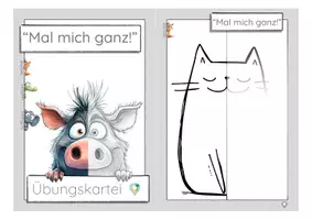 Vorschau - Stationenlernen - Mal mich ganz! – Übungskartei zur Symmetrie mit Tieren - Seite 1