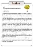 Vista previa - Hojas de trabajo - Comprensión lectora – manzano + soluciones con material complementario y banco de palabras - página 1