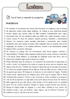 Vista previa - Hojas de trabajo - Comprensión lectora – mecánico + soluciones con material complementario y banco de palabras - página 1