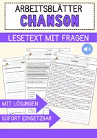Vorschau - Arbeitsblätter - Chanson Musik Lesetext mit Richtig Falsch Multiple Choice und Offenen Fragen - Deckblatt