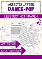 Vorschau - Arbeitsblätter - Dance-Pop Musik Lesetext mit Richtig Falsch Multiple Choice und Offenen Fragen - Deckblatt