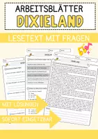 Vorschau - Arbeitsblätter - Dixieland Musik Lesetext mit Richtig Falsch Multiple Choice und Offenen Fragen - Deckblatt