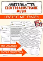 Vorschau - Arbeitsblätter - Elektroakustische Musik Musik Lesetext mit Richtig Falsch Multiple Choice und Offenen Fragen - Deckblatt