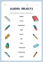 Vorschau - Arbeitsblätter - School objects vocabulary matching worksheet - Seite 1